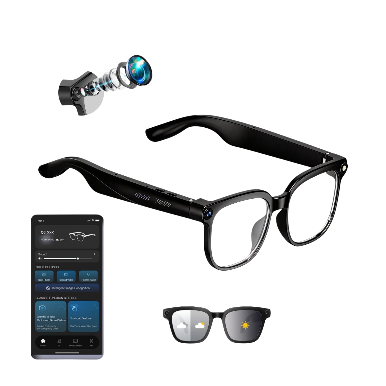 AI Smart Glasses with Camer, Bluetooth Glasses with 4K HD Video & 164+ Language Real-Time Translation Built-in ChatGPT, 8-Hour Battery IP67 Waterproof for Men and Women Outdoor Activities-image-11