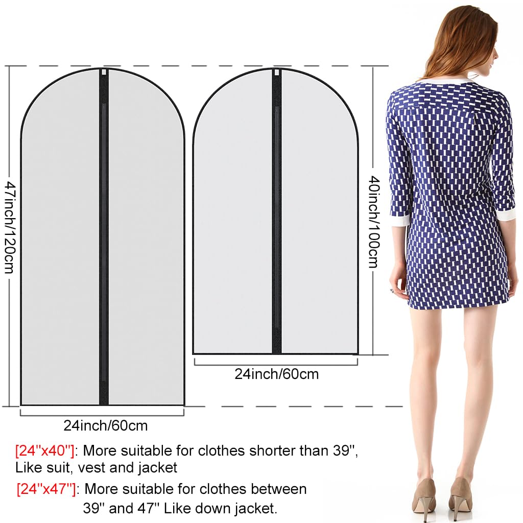 Garment Bags,6PCS Dustproof Garment Covers PEVA Translucent Clothes Covers with Zip Moth Proof Suit Protector Bags Waterproof Dress Covers for Shirts Coats Costumes-(60 * 100cm,60 * 120cm) - Image 2