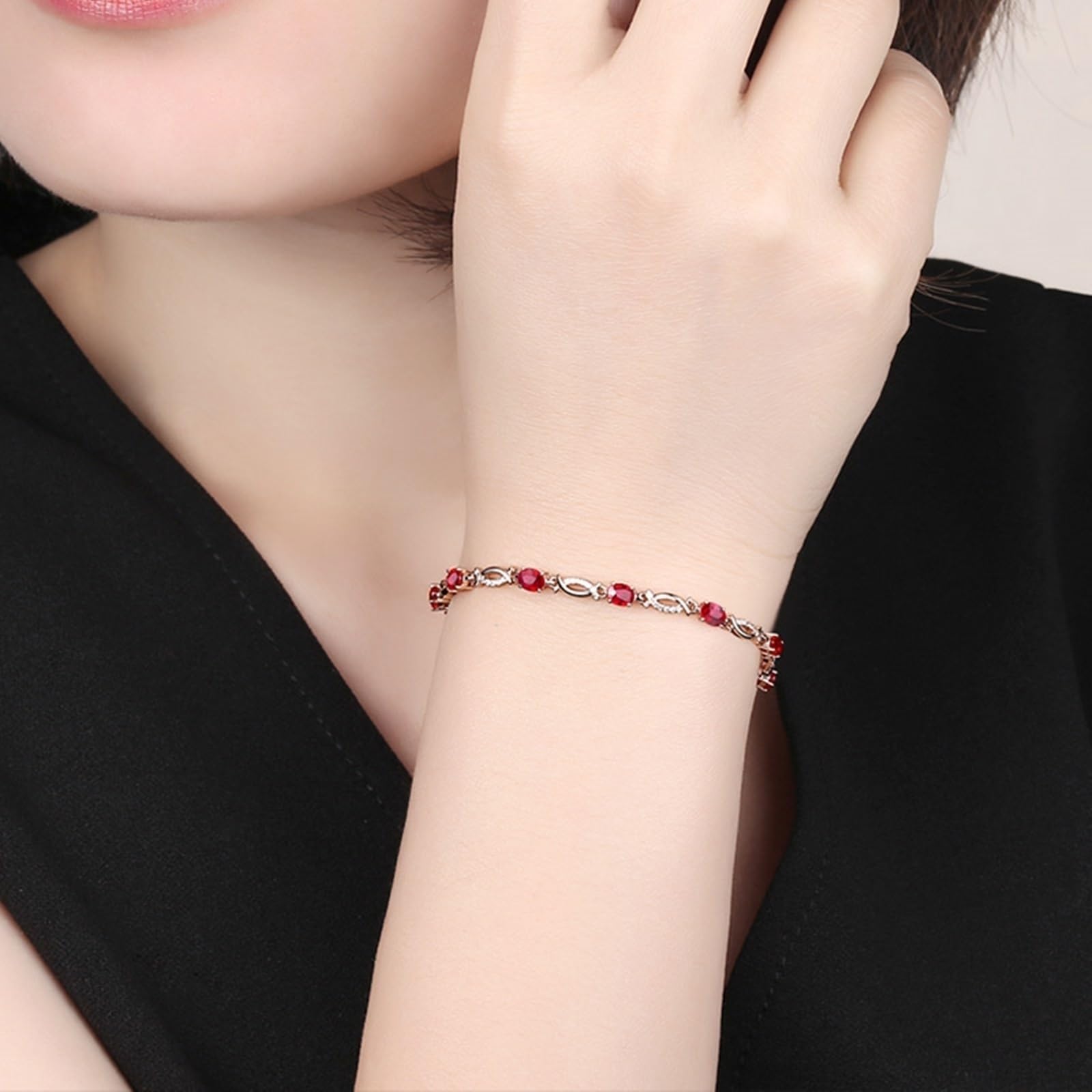 Bracciali Oro Rosa 750/585/375, Bracciale Donna con Rubino 3.8ct 16-20 cm con Diamante, Braccialetti da Sposa Fidanzati