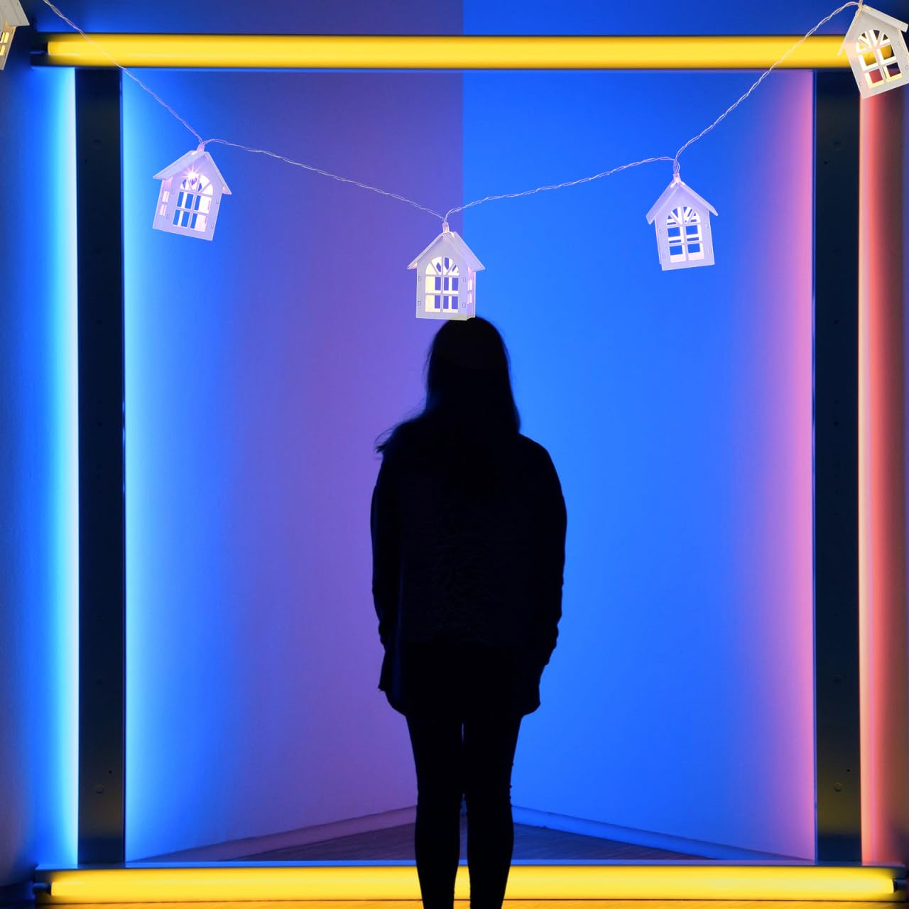 MAGICLULU 1pc Wooden House Light String LED Decor LED Lights Winter Light Decoration Tree Lights Christmas Rope Holiday Hanging Lamp Pre Lit Garland Seasonal Nativity Decor White - Image 4