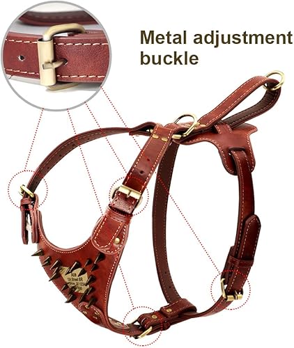 Miniatura 3 de YUEHAN Arnés de cuero personalizado para perro, arnés de perro con tachuelas, arnés de cuero personalizado para perros medianos y grandes, Pitbull