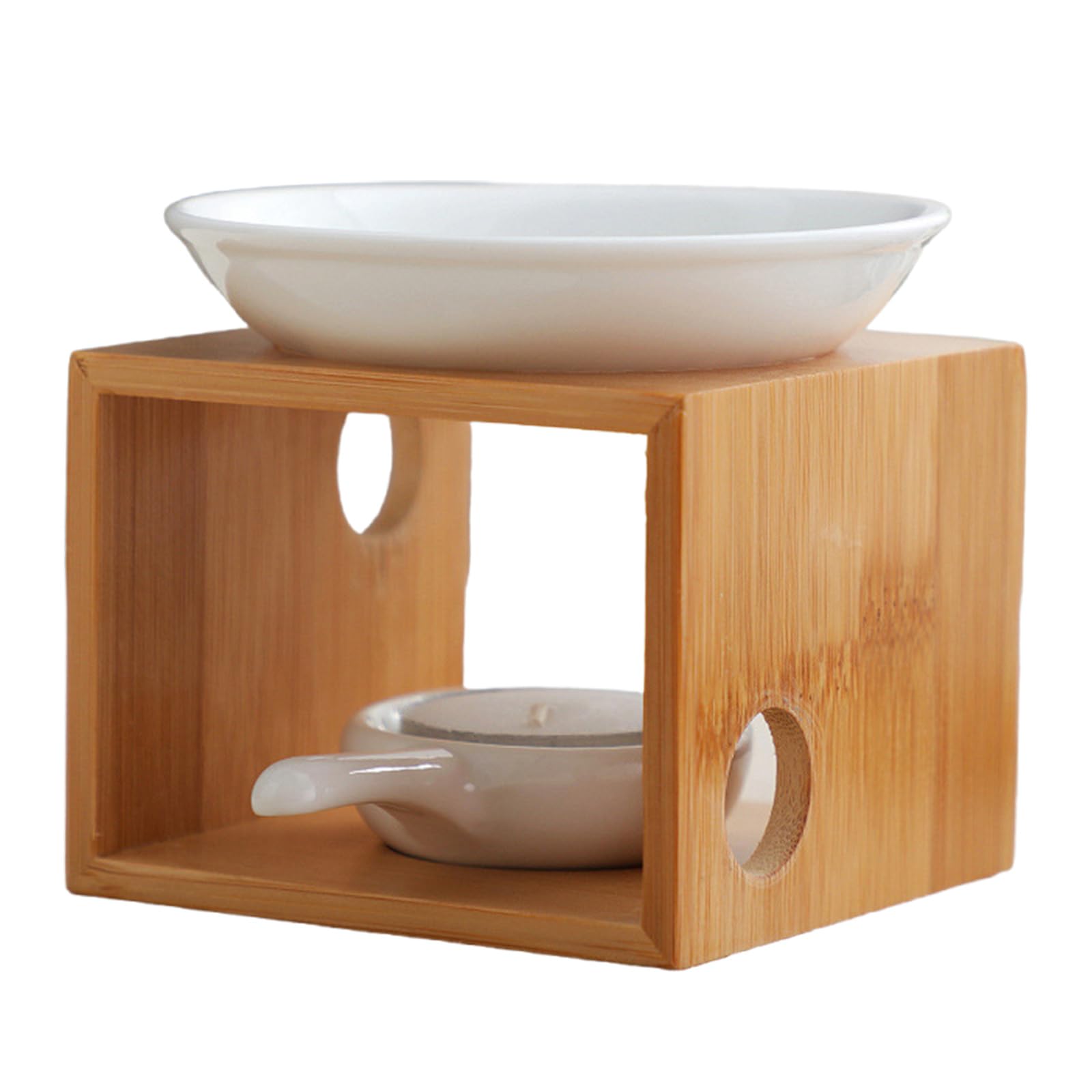 Wood and Ceramic Essential Oil Burning Diffuser Warmer for Home and Relaxation Essential Tealight
