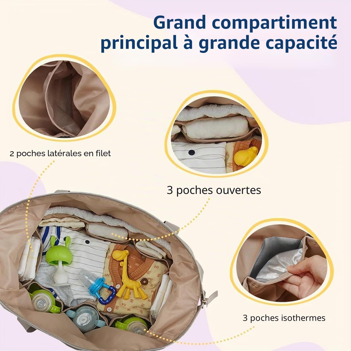 Generisch Sac à langer multifonctionnel, grande capacité, sac à bandoulière avec étui à tétine pour maternité et bébé, sac à langer, sac à langer, voyage, plage