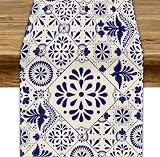 Camino de mesa tradicional mexicano, estilo Talavera, color beige,...
