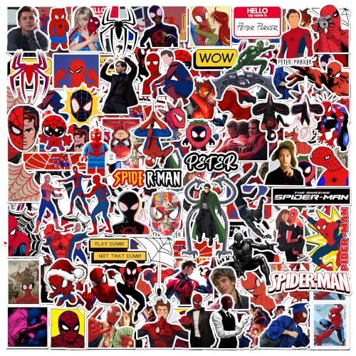 Image of Anime Stickers - Vinyl Waterproof Laptop Decals | Anime Characters Aesthetic Sticker Set for Water Bottle, Skateboard, Notebook (Spiderman)