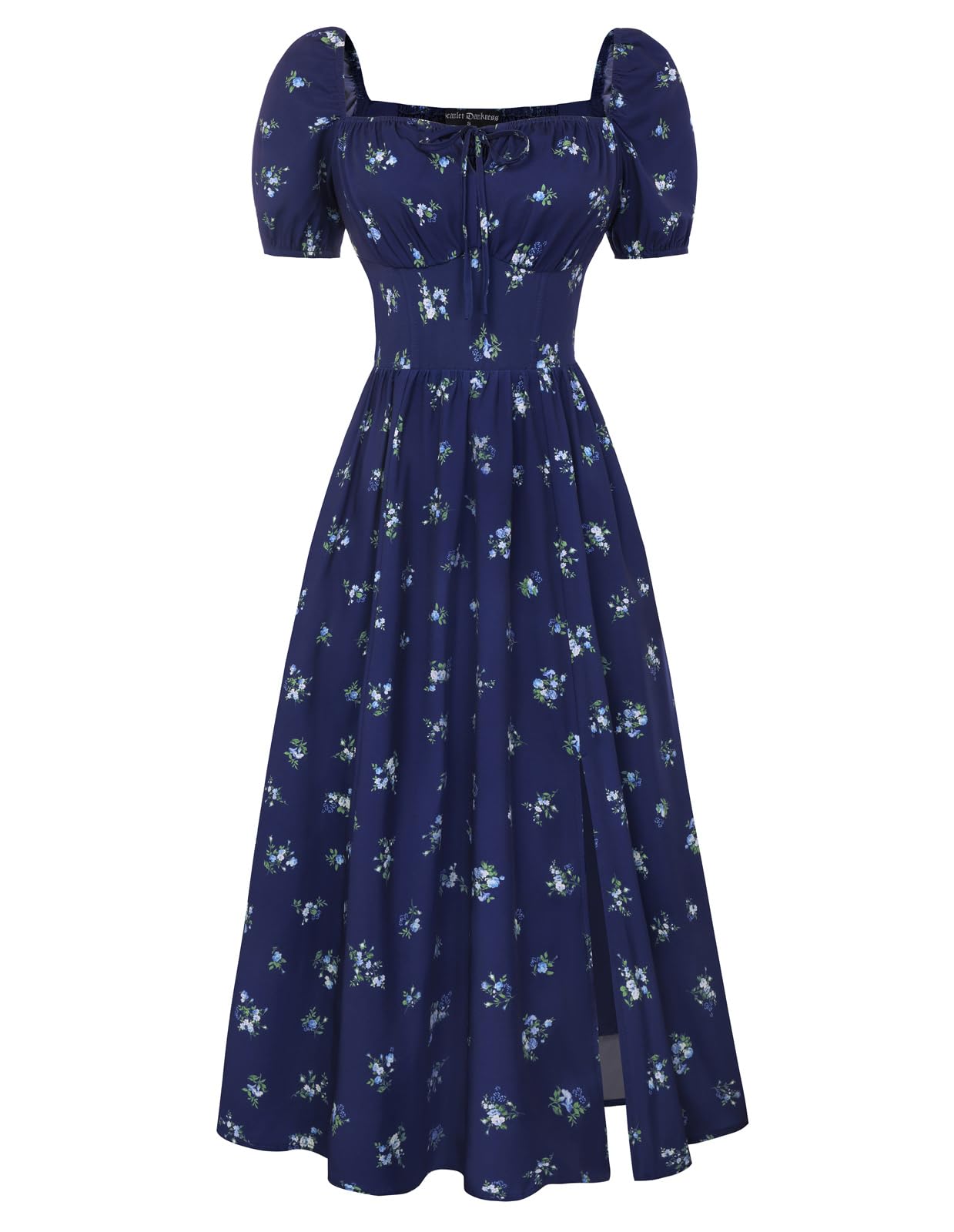 Scarlet Darkness Summer Spring Split Floral Corset Midi Dress with Pockets