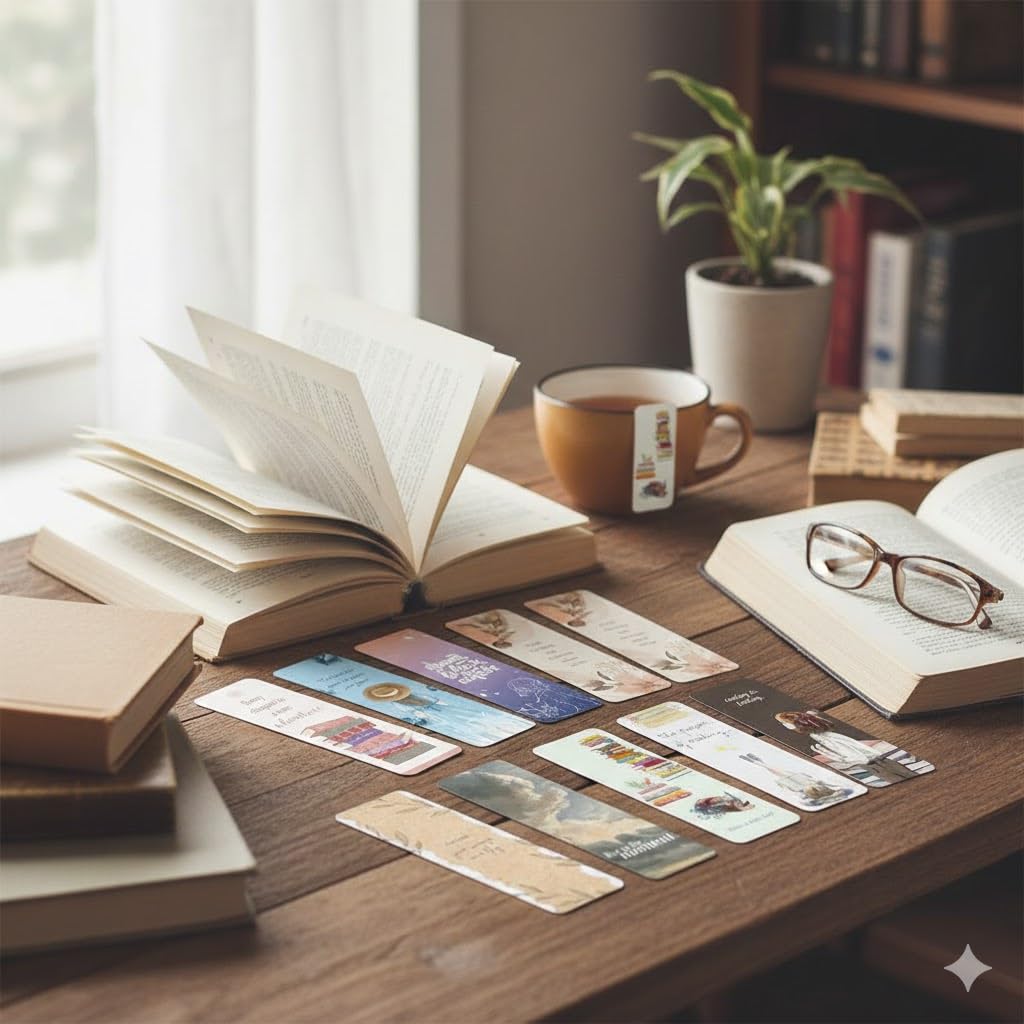 CJ'S Book Marks | Bookmarks for Books Aesthetic | Set of 10 (7 x 2 INCHES) with Free Sticker | Book Marks Aesthetic | Paper Bookmark | Gift for Him/Her, Designer's Multi-Color 3