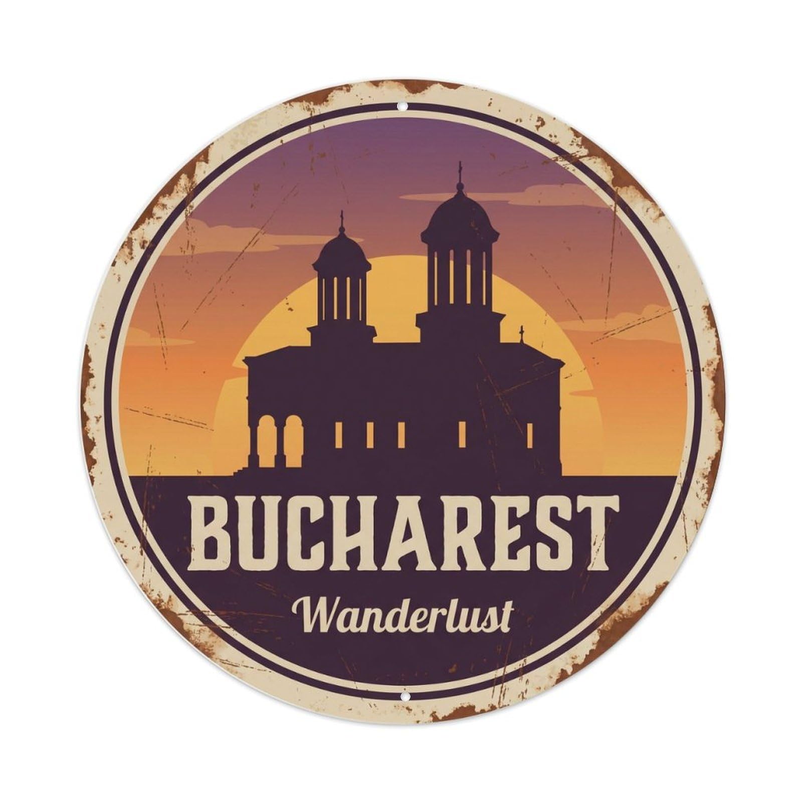 Fqcyn Style Vintage Travel Bucharest Cathedral Wanderlust Metal Tin Sign