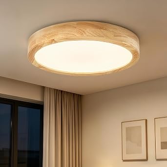 Modern Flush Mount Ceiling Light 11.8 Inch, LED Ceiling Light for Bedroom, Wood Light Fixture Warm White 3000K Not Dimmable, Flat Ceiling Light Fixture for Hallway, Living Room, Kitchen
