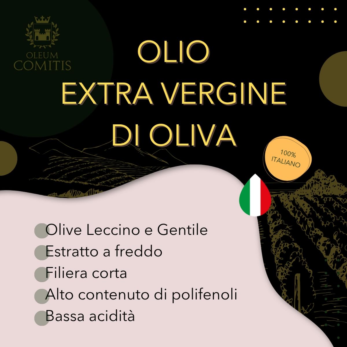 Oleum Comitis – oliwa z oliwek extra virgin 100% włoska tłoczona na zimno – linia Premium – drewniane pudełko upominkowe z butelką 500 ml i 1 kg Parmigiano Reggiano 40 M. Vacche Rosse