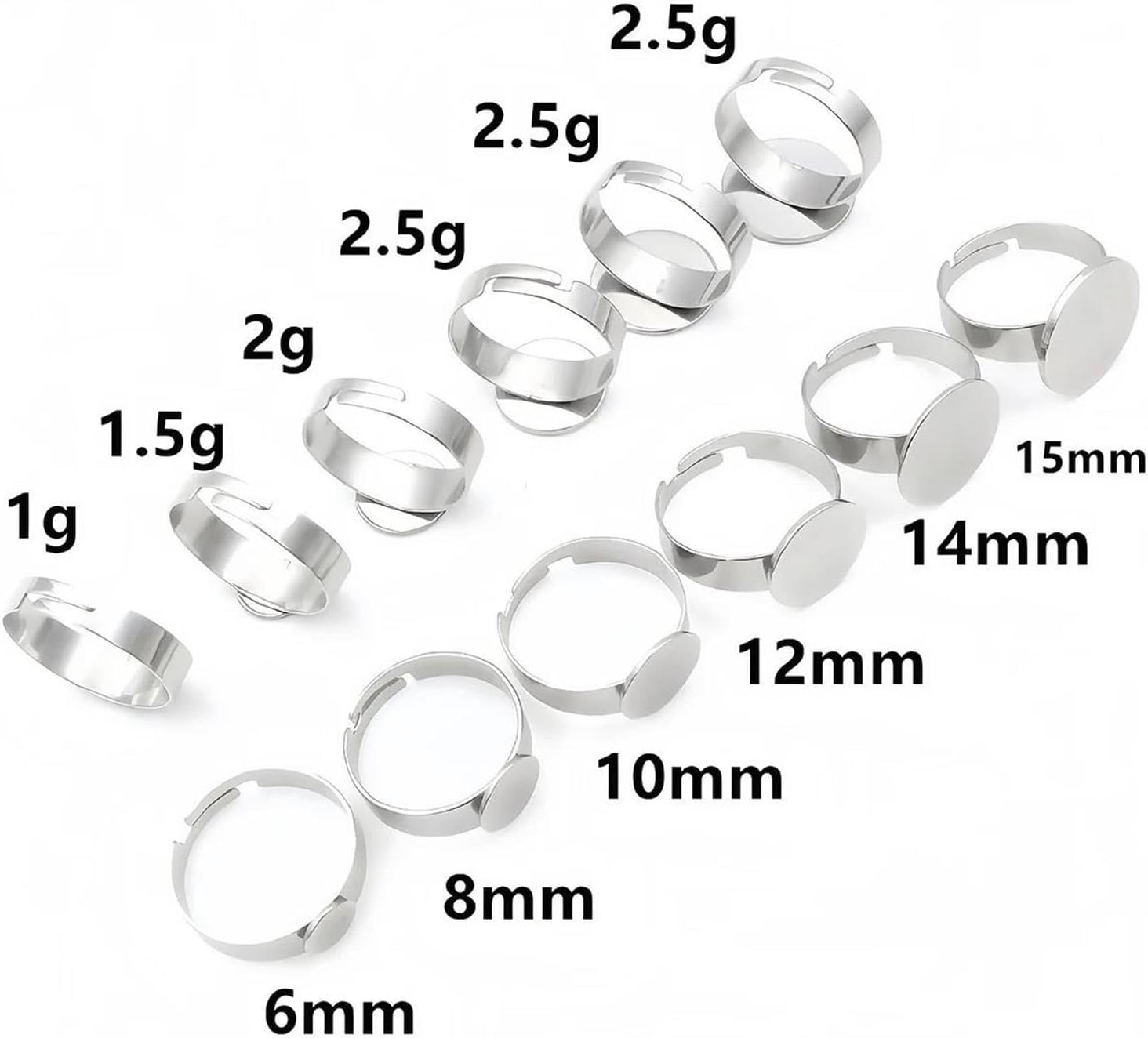 Superhao 10pcs Stainless Steel Ring Settings Adjustable Ring Tray