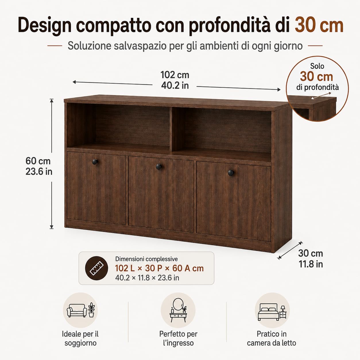 Armadietto Salvaspazio, Mobile Contenitore con 3 Contenitori Estraibili