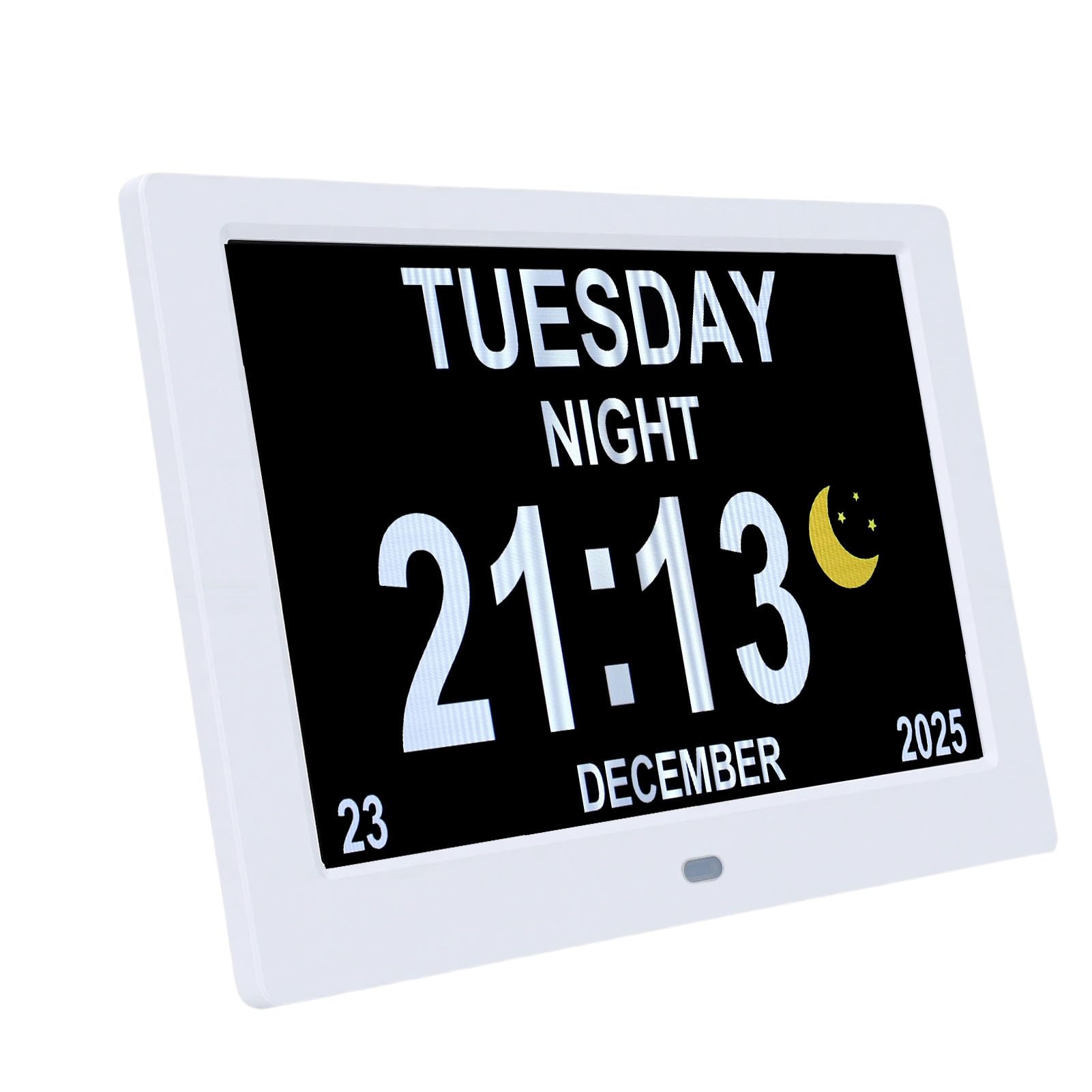 GOWENIC Reloj Despertador con Calendario Digital |Pantalla de Atenuación Automática de 8 Pulgadas con Reproducción de Imagen y Vídeo de Fecha y Hora para Sala de Estar