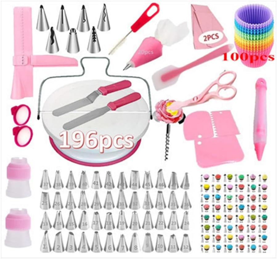 196 Piece Cake Set Rotary Table Flower Mouth Bag Cream Scraper Spatula