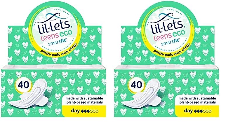 Lil-Lets Teens Eco Day Pads X 40,Petite Towels For Girls & Teenagers,With Wings, Plant-Based Materials,Contains Sustainable Bamboo, Light to Medium Flow,First Periods, Vegan Friendly,2 Pack of 40 Pads