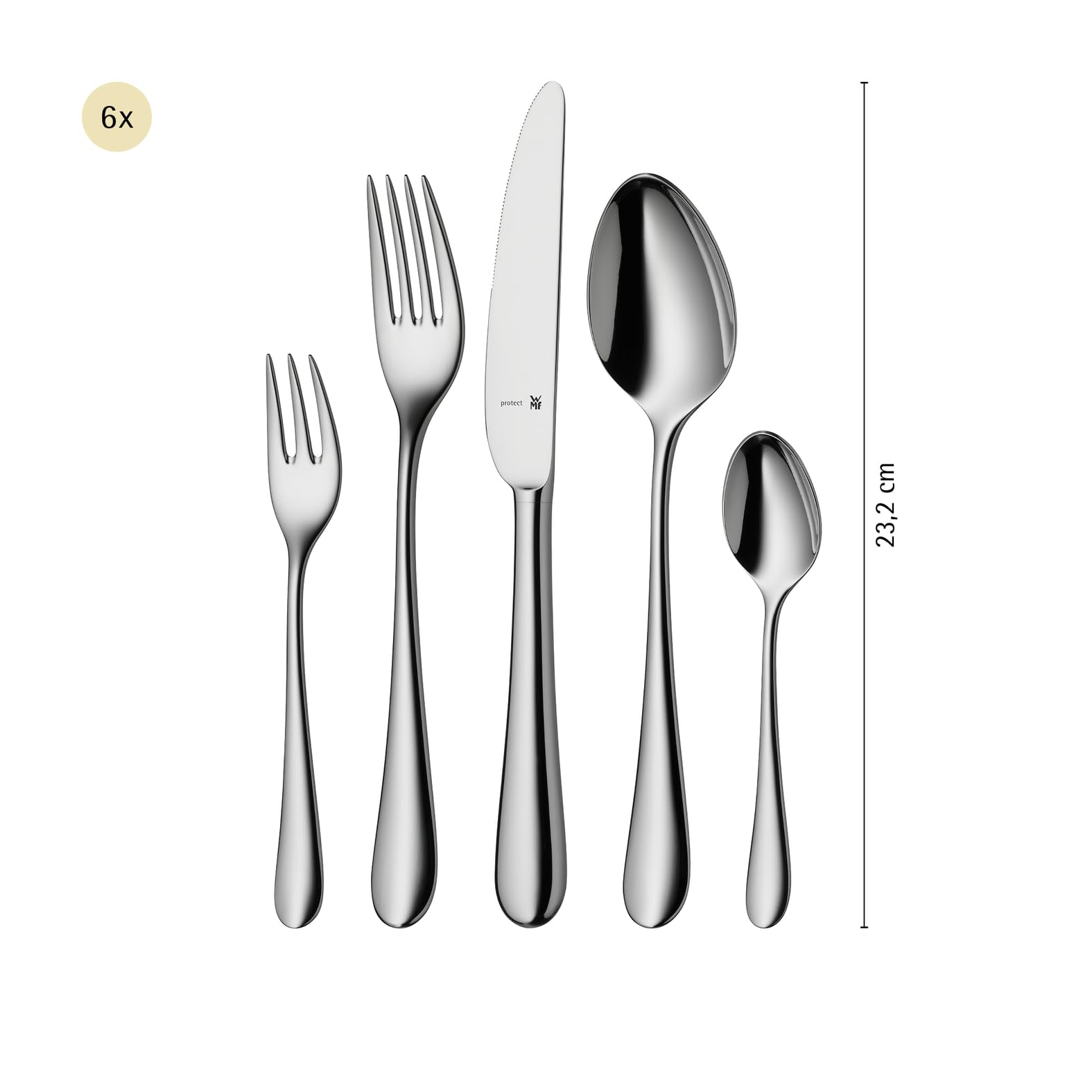 WMF Merit Edelstahl Besteck Set 6 Personen, Essbesteck Set 30 teilig, Hohlheftmesser, Cromargan protect poliert, kratzbeständig, spülmaschinenfest