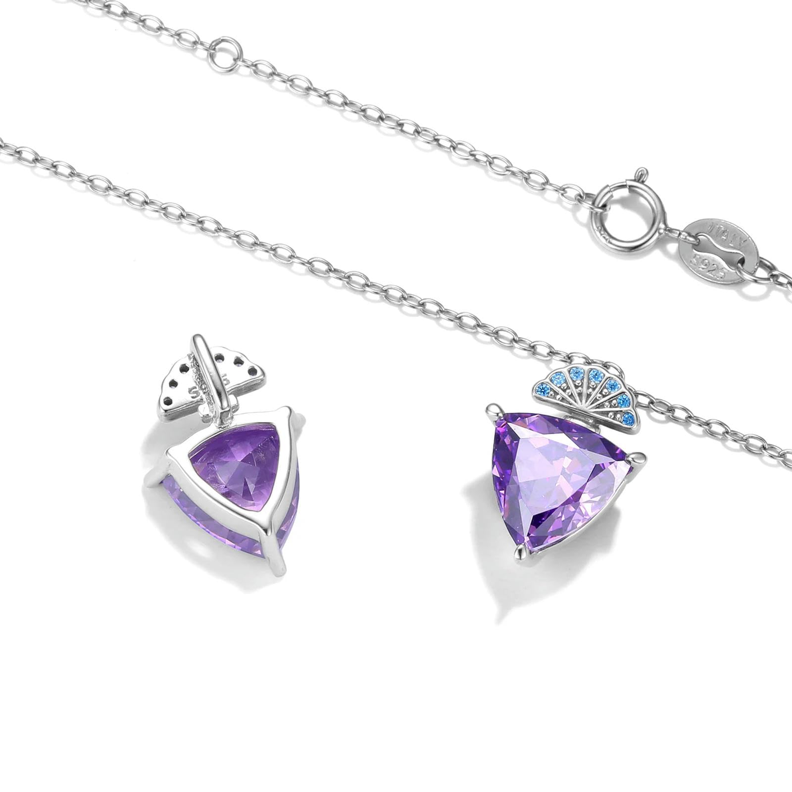 WEAV Colgante Triangular De Cabeza En Forma De Abanico Púrpura Romántico De Plata De Ley 925 Para Mujer, Regalo De Cumpleaños, Collar De Joyería Fina