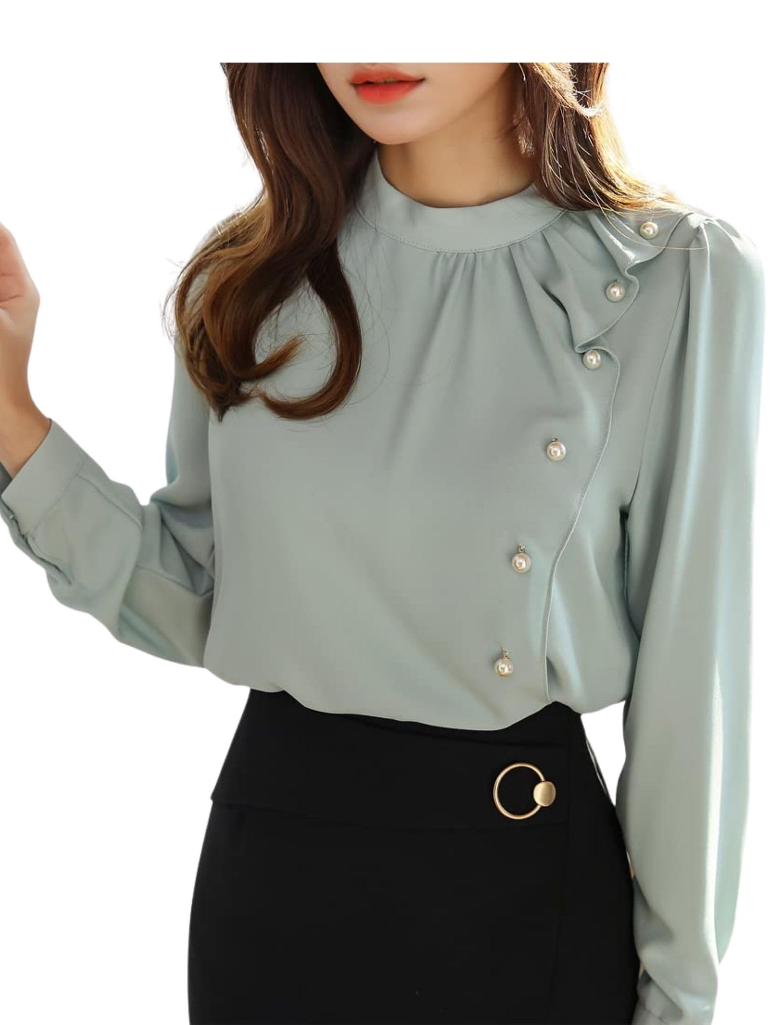 jashudi Style Women's Long Sleeve Blouse with Pearl Buttons and Ruffle Detail-picture-37