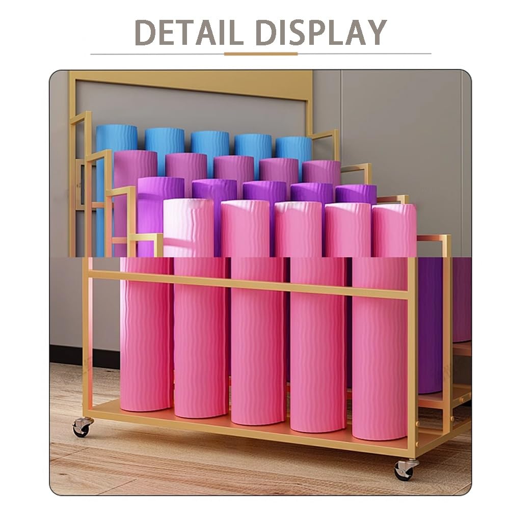 Soporte para Esterilla de Yoga, Estante de Almacenamiento de 3 Niveles con Ruedas, Organizador de Gimnasio para Equipo de Ejercicio, Soporte para esterillas de Yoga, Rodillos de Espuma y blo