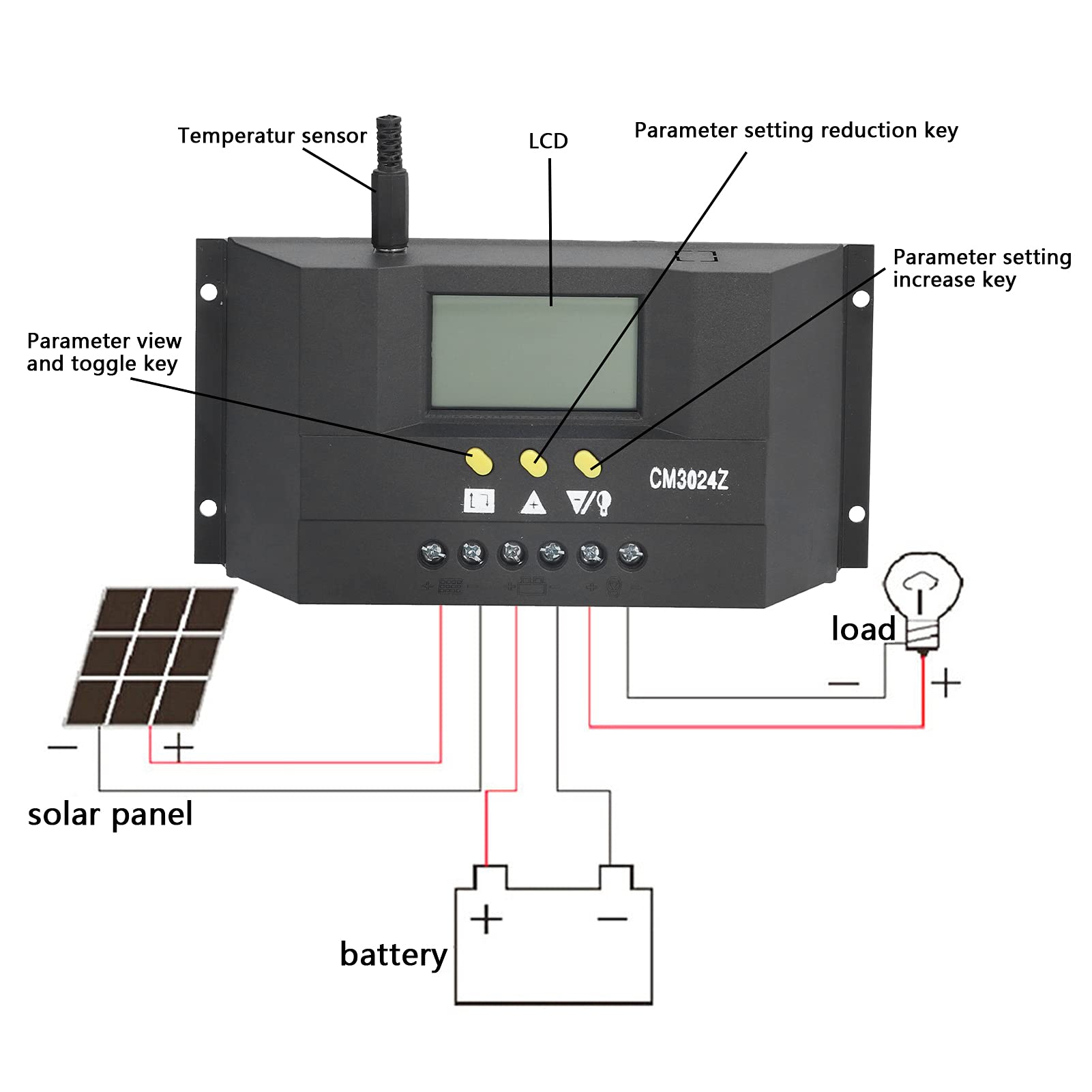 Regolatore di Carica Solare CM3024Z 30A - Regolatore di Carica LCD PWM Regolatore fotovoltaico