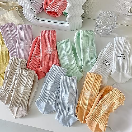 Womens Girls Crew Cotton Socks Casual Athletic Aesthetic Socks Neutral Cushion Socks for Kids Running Sports3