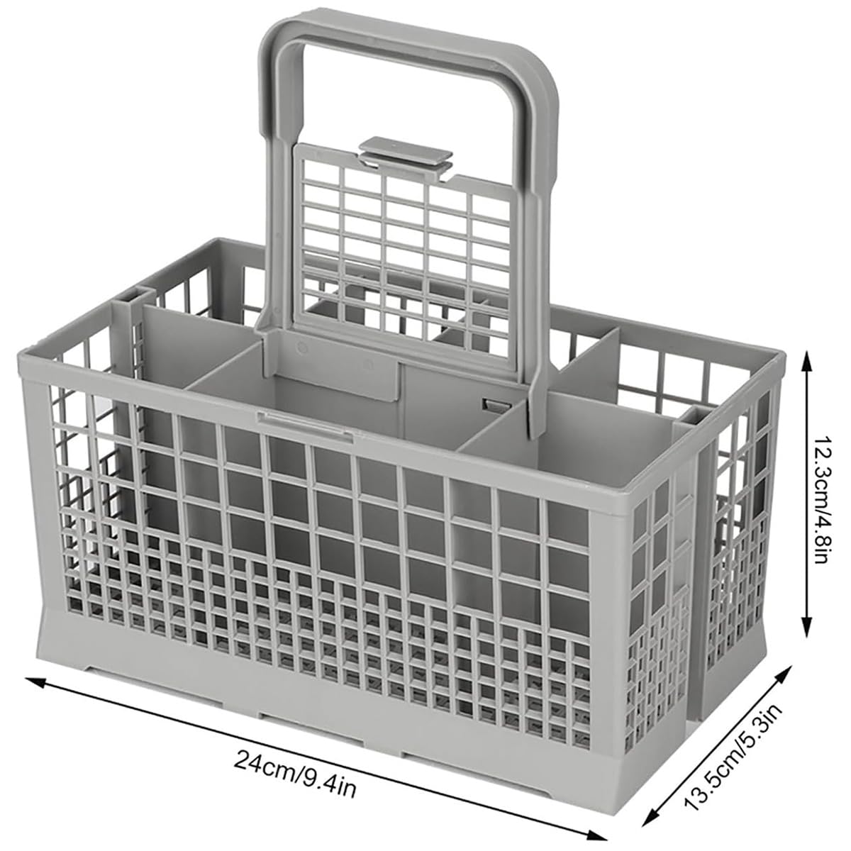 Dishwasher Cutlery Basket, Removable Handle, Dishwasher, Durable Plastic Net, 24 x 14 x 12.4 cm, Universal Replacement Parts Compatible, Grey - 2