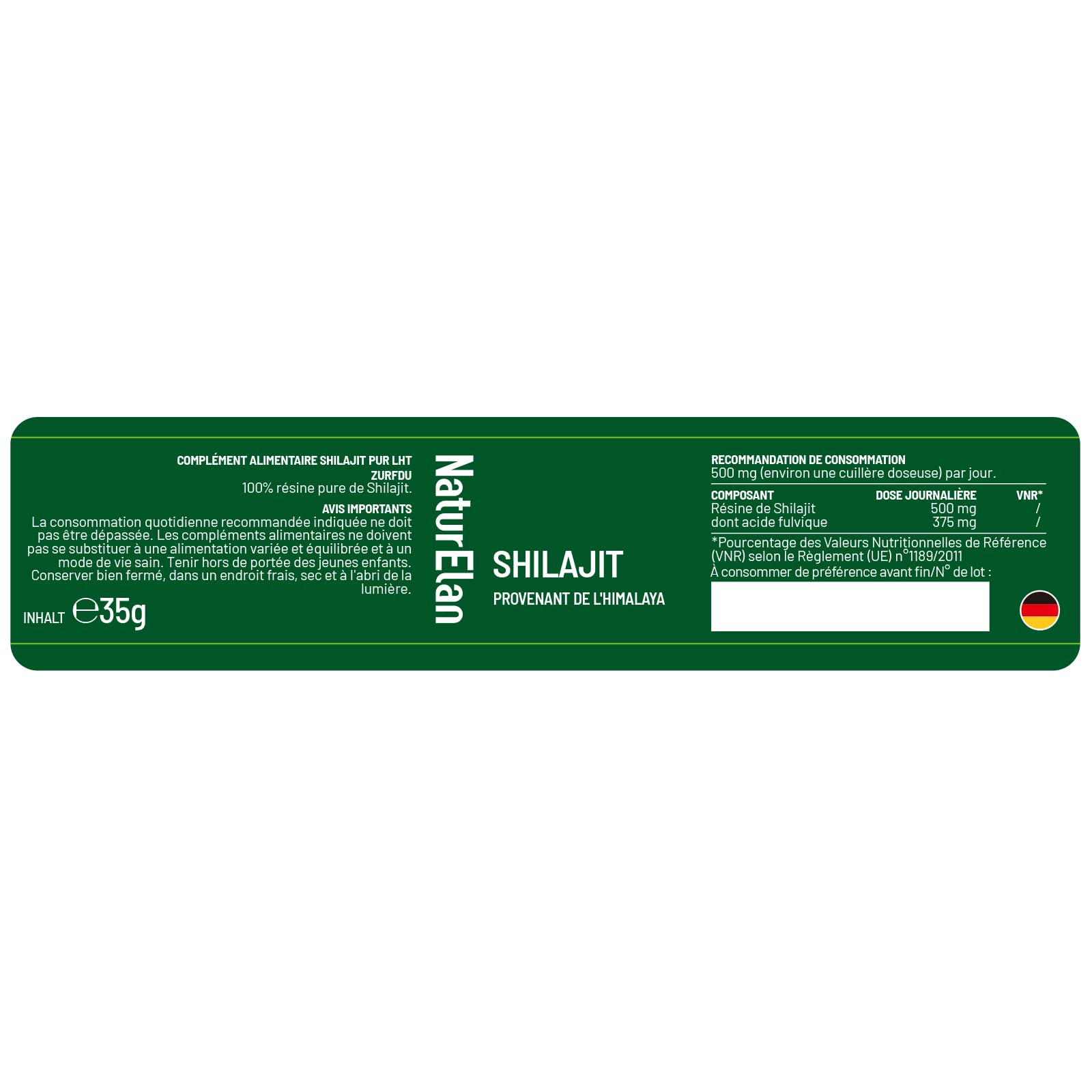 Shilajit Pure Himalaya - 75% d'acide fulvique hautement dosé - 35g avec acide humique naturel et minéraux, approvisionnement pour 70 jours, végétalien et sans additifs, produit en Allemagne