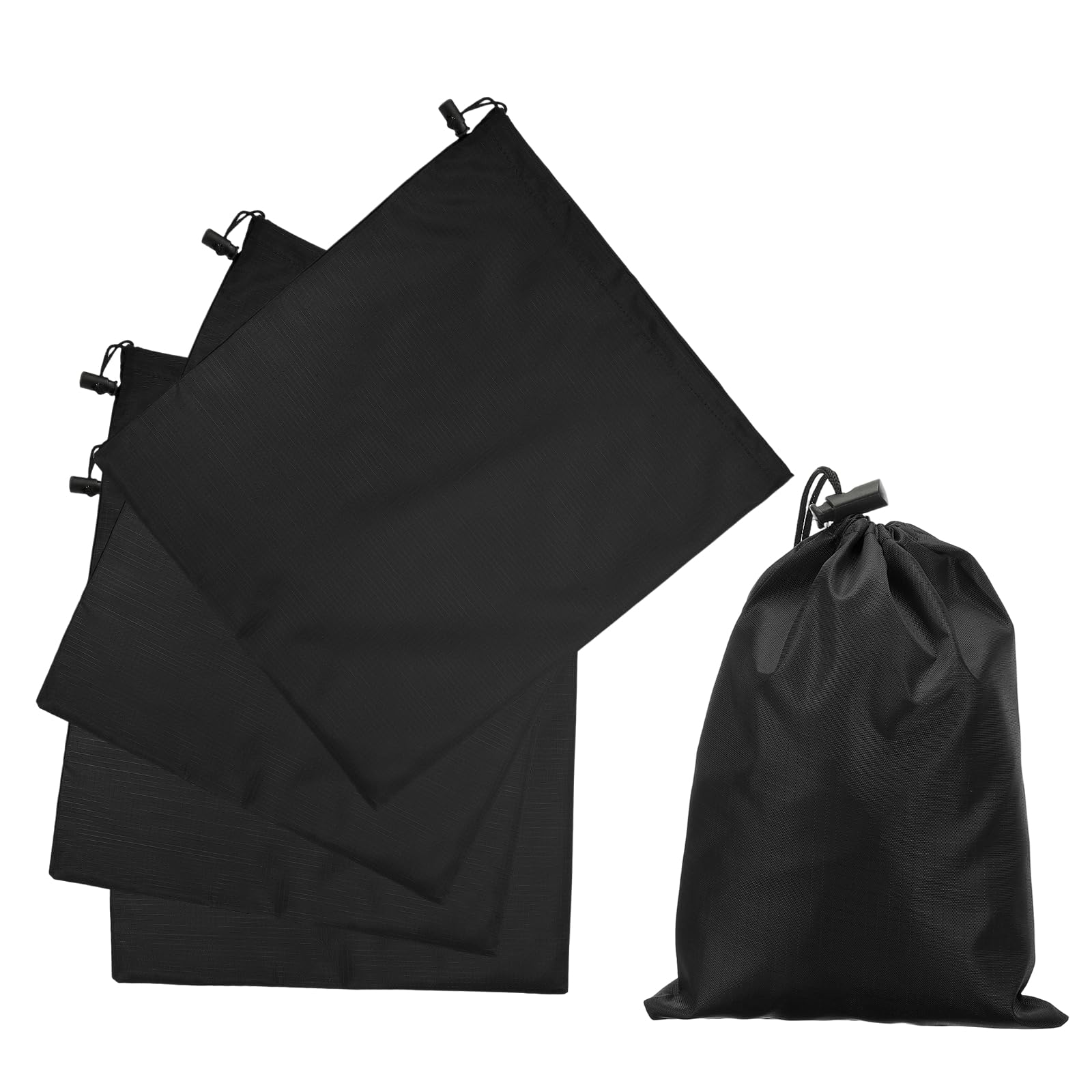 sourcing map 5Pcs 210D Polyester Drawstring Bag with Toggle, 14 x 16 Inch Waterproof Travel Storage Bag Foldable Stuff Sack Cinch Sack for Gym Travel Hiking Yoga Clothes Organizer, Black