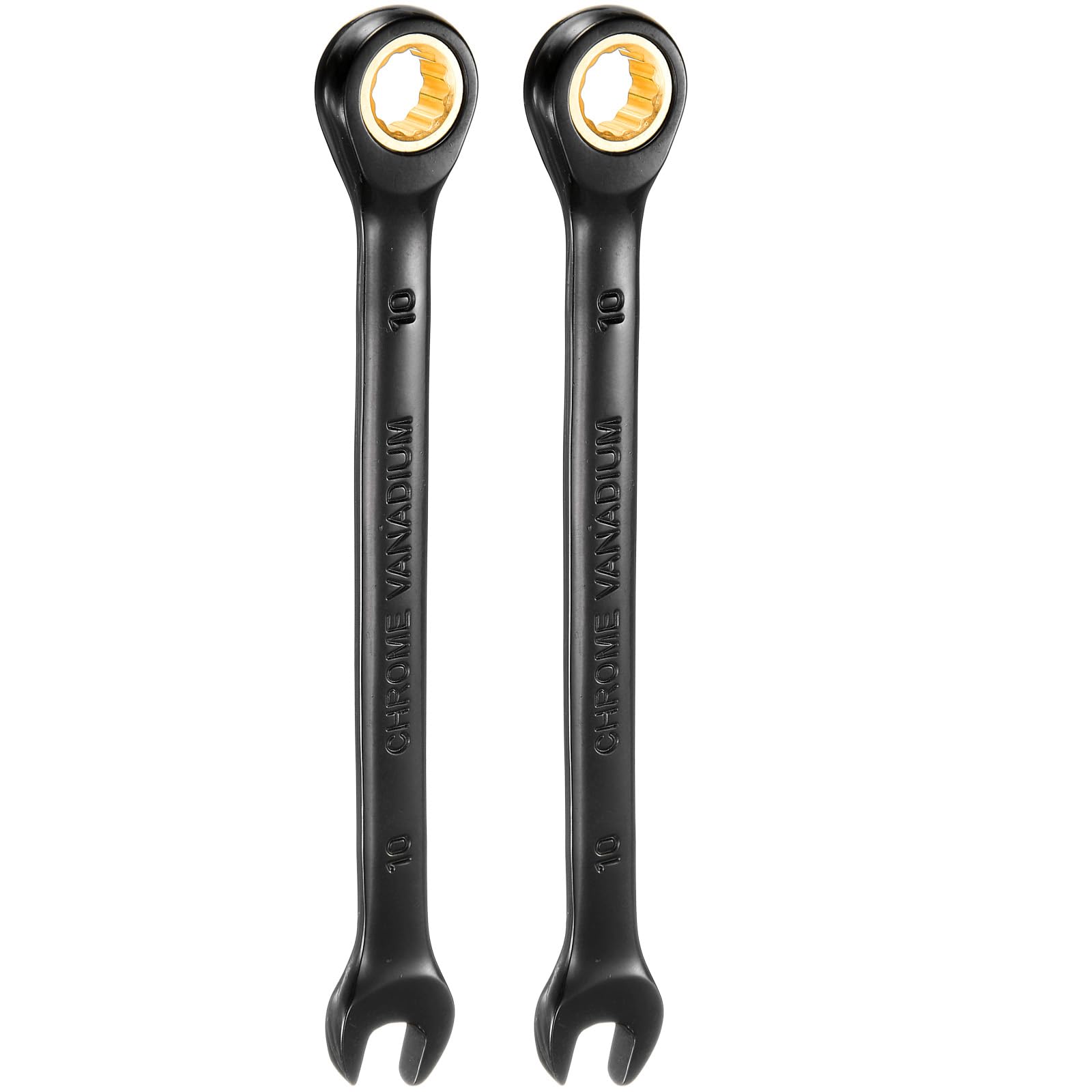 HARFINGTON 2Pcs Ratcheting Wrench 10mm Metric Open End Wrench 72-Teeth CR-V Steel 12 Point Nickel Plated Combination Ratchet Wrench for Fasteners Nut
