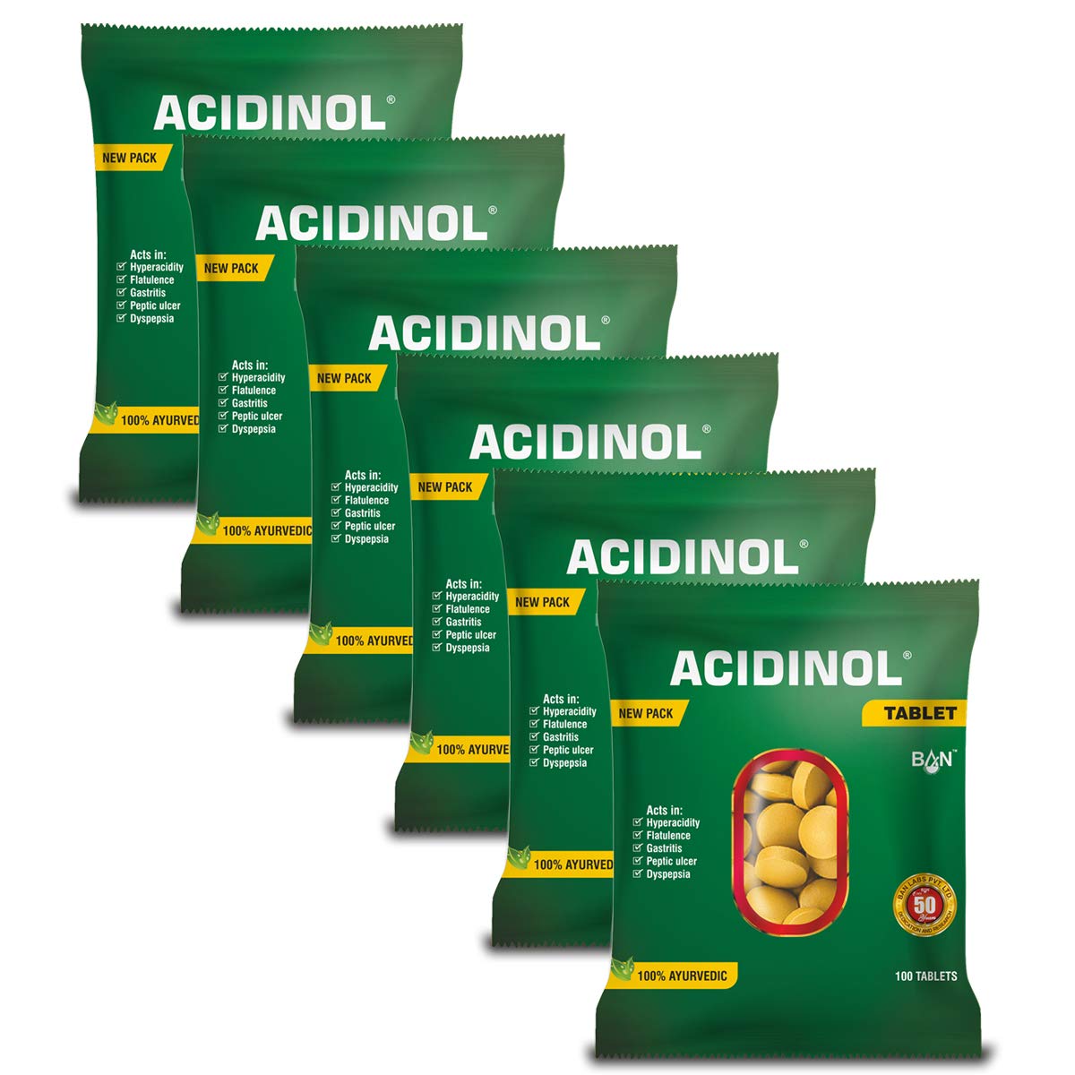 Ban Labs Acidinol 100 Tablets (Pack of 6) | Natural & Ayurvedic Remedy for Acidity, Gas, Bloating & Indigestion | Herbal Relief for Heartburn, Hyperacidity, Digestive Imbalance & Stomach Discomfort