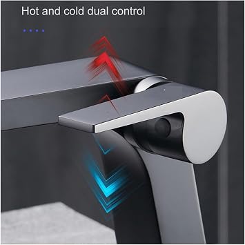 Gun Grey Basin Faucet, Brass Bathroom Basin Waterfall Hot And Cold Water Mixer Tap, Single Handle Crane Chrome Black Mixer Tap(Gris)