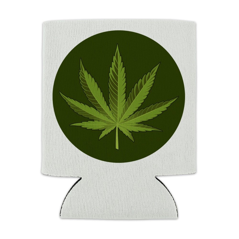 Marijuana Leaf Design Cannabis Pot Can Cooler - Drink Sleeve Hugger Collapsible Insulator - Beverage Insulated Holder