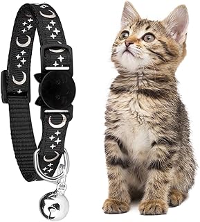 ZXUPOI Reflective Cat Collar with Safety Clasp and Bell, Pack of 2, Adjustable Collar, Cat Kitten 19-32 cm, Black product image