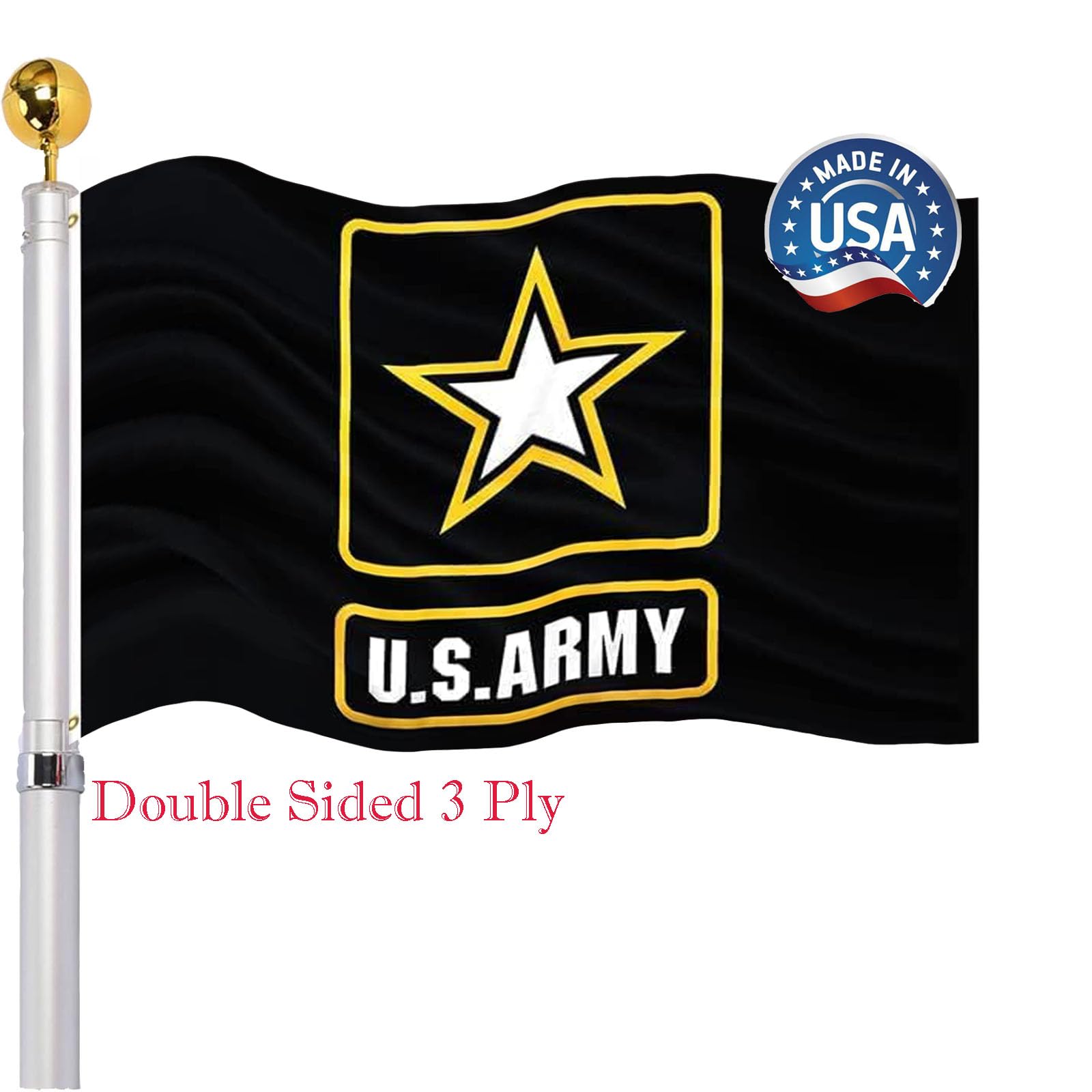 US Army Flag 3x5 Outdoor Double Sided- Black Star Army Flags with 2 Brass Grommets 4 Rows Stitched Bright Color Double Stitching For Home Company Indoor Outdoor