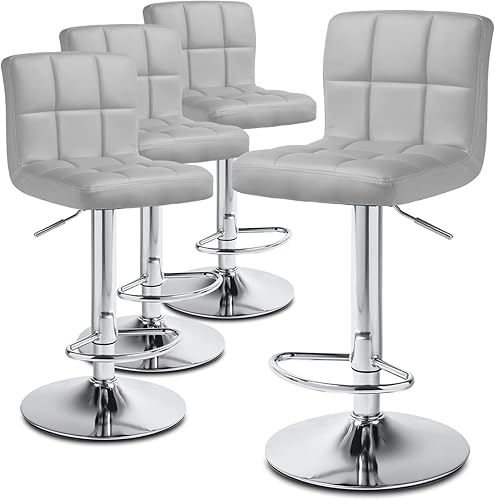 MoNiBloom Taburetes de bar giratorios ajustables de piel sintética modernos con reposapiés y respaldo, taburetes de bar de cocina sin brazos, juego
