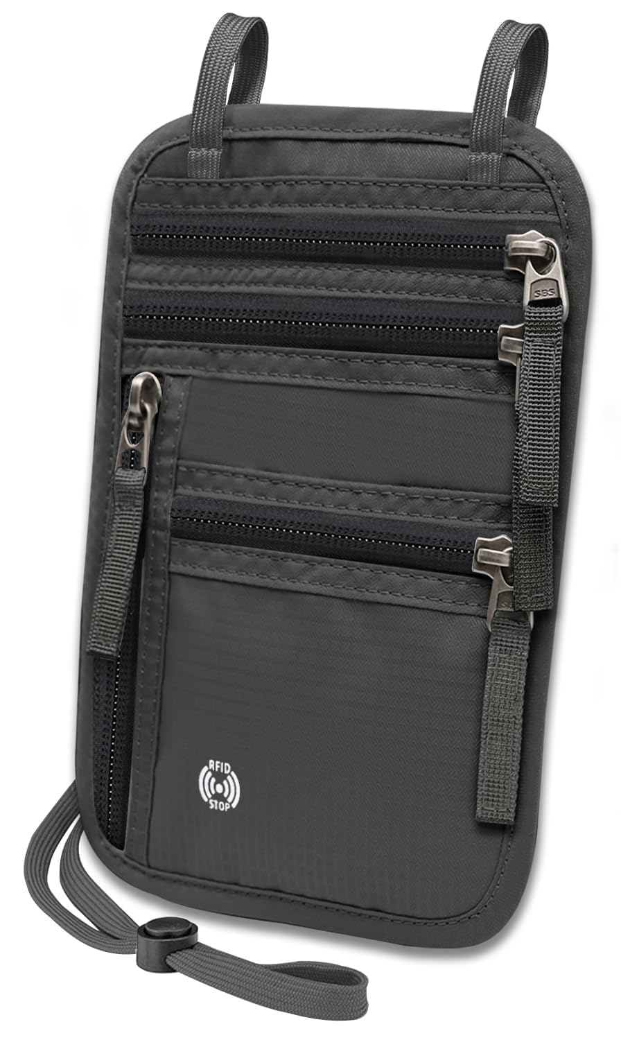 Sizobi Neck Wallet for Traveling Women Men, RFID Blocking Nylon Passport Holder Travel Pouch, Family Travel Document Organizer Passport Wallets,