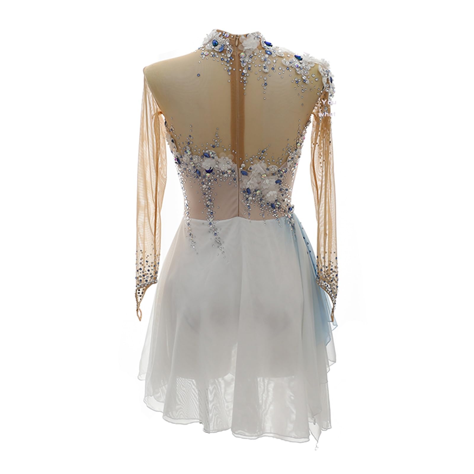 Kmarouse Sparkling Rhinestone Figure Skating Dress for Women Girls, Long Sleeve Stretchable Competition Dress with Breathable(4X-Large) White