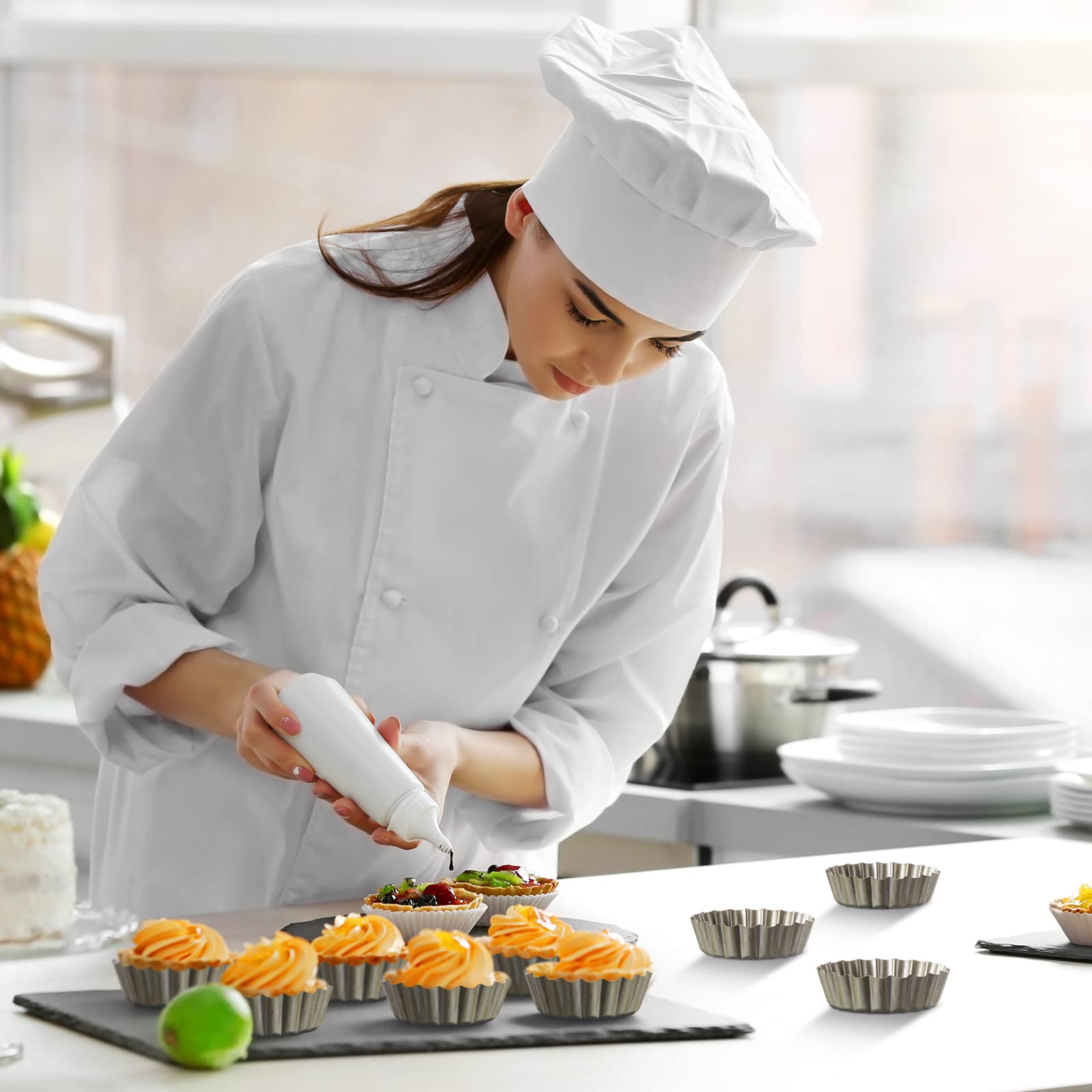 Uiifan Lot de 32 mini moules à tartelettes avec fond amovible rond antiadhésif, moule à quiche, mini moules à tarte, mini moules à tarte, moules à tarte côté cannelé pour mousse, gâteau, dessert