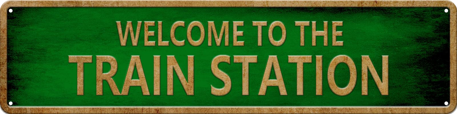 Retro Welcome to the Train Station Sign Wall Art Decor,Decorative Metal Signs Home Decor 4x16 Inch