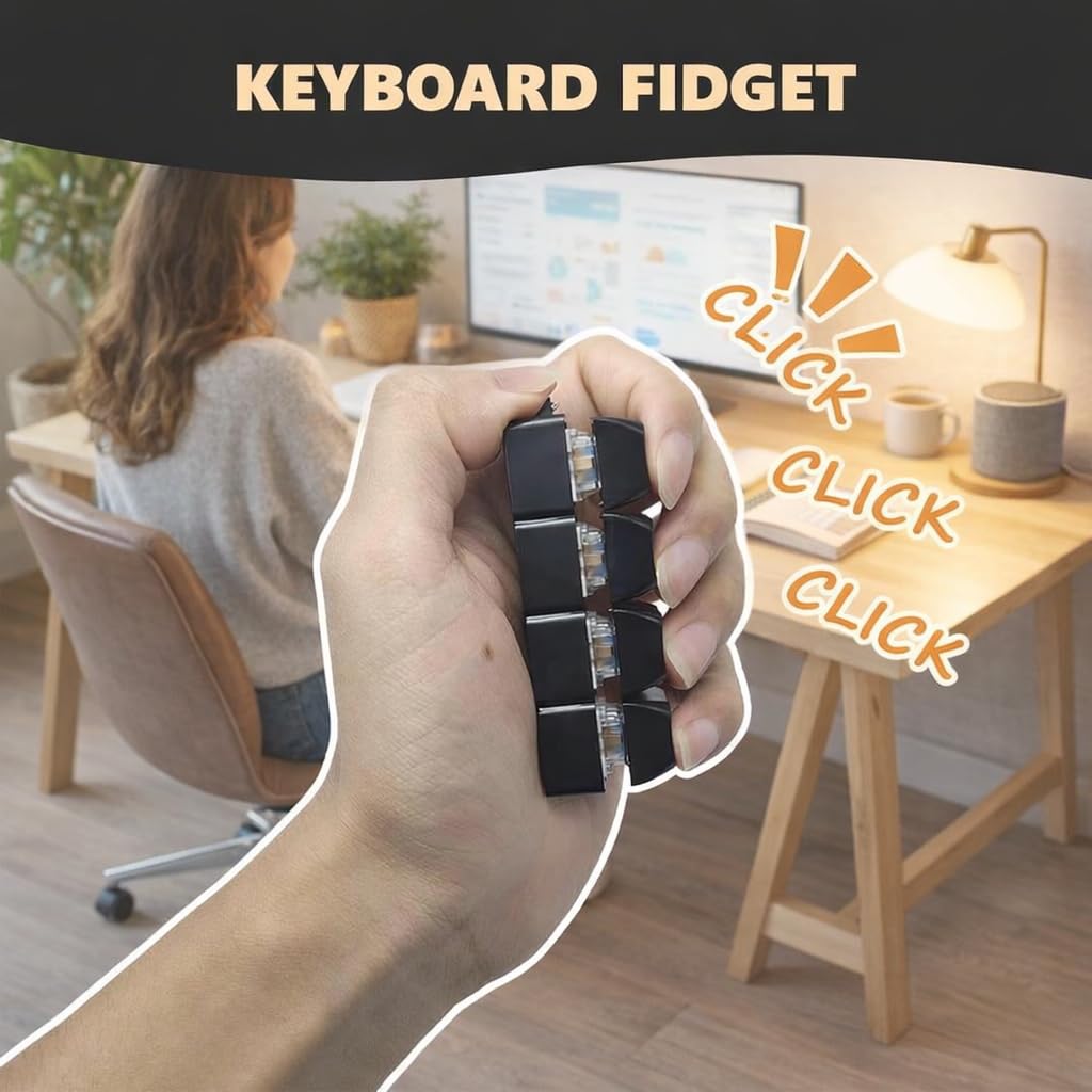 Porte-clés Fidget Clavier Mécanique – 2 Pièces Noires – Clic Anti-stress – LED – Compact 7,6 Cm