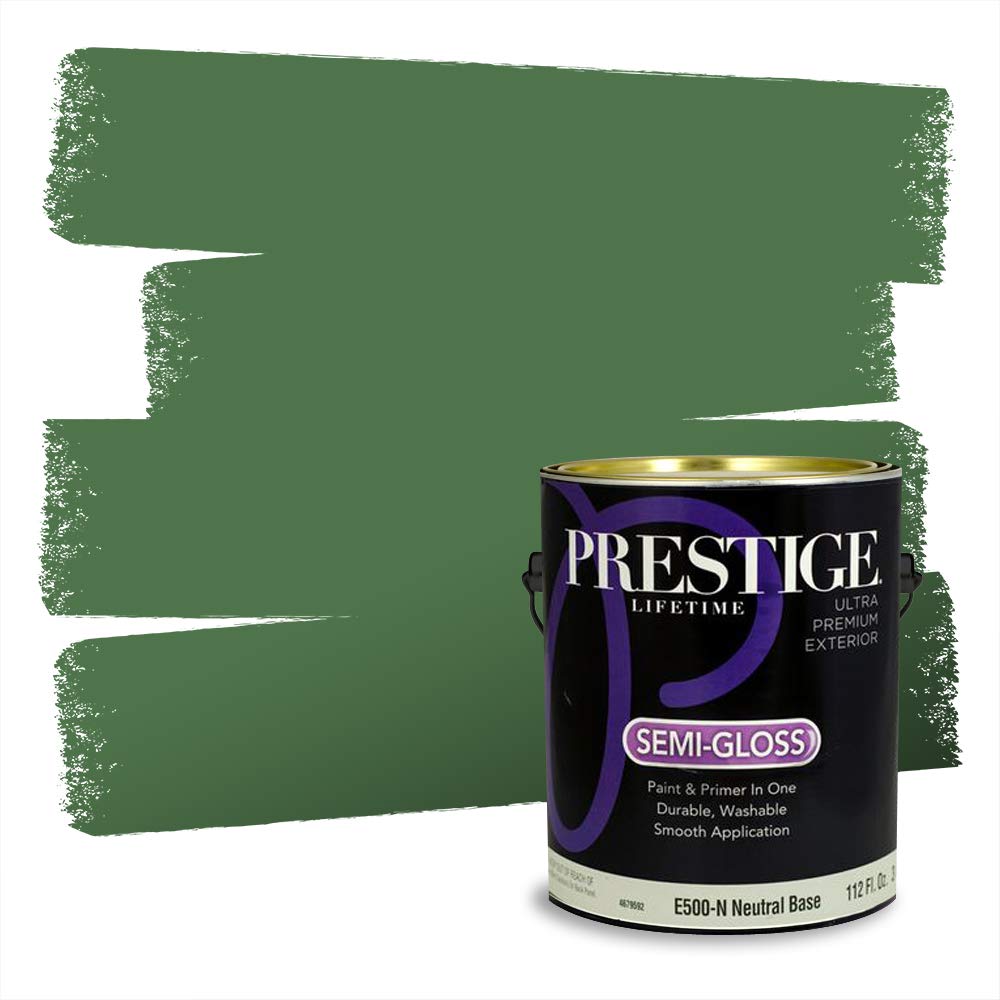 PRESTIGE Paints exterior paint can in Emerald Forest green