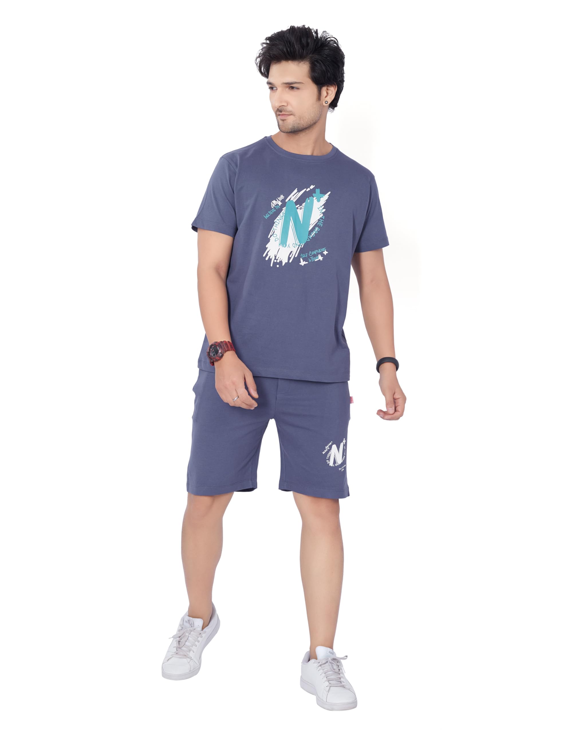 Cotton T-Shirt and Shorts Set for Men,Night Wear for Men,Men's Pyjama Set 115