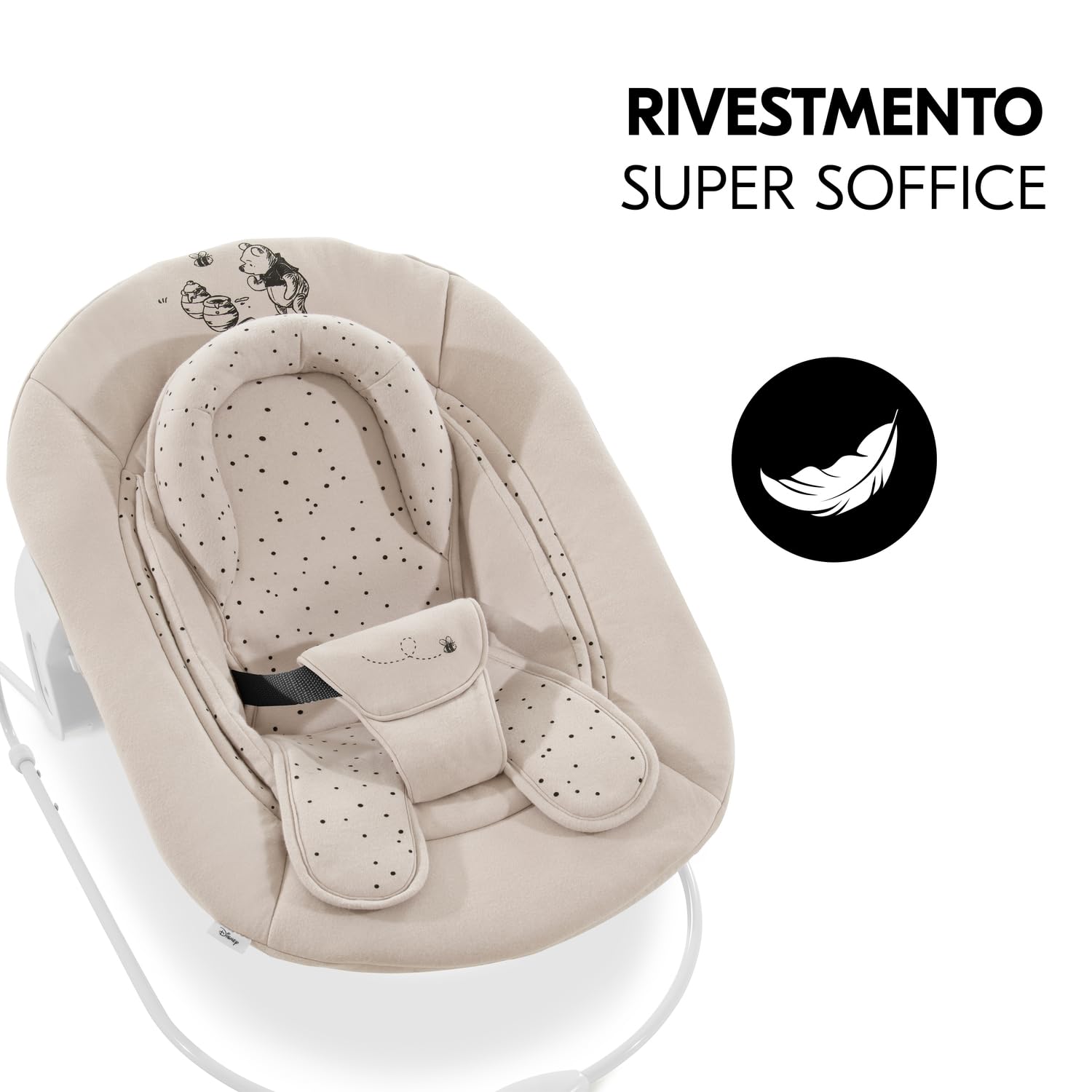 hauck Alpha Bouncer 2in1, Disney Winnie the Pooh - Sdraietta Neonato con Base Dondolo Compatibile con Seggioloni Pappa Alpha+ e Beta+ da 0 Mesi fino a 9 kg con Cintura a 3 Punti e Riduttore di Seduta