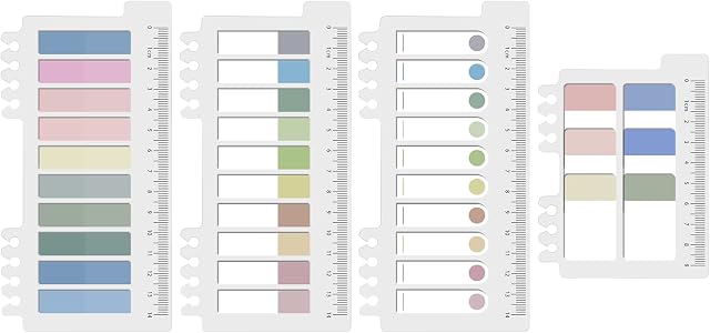 Vicloon Index Tabs with Ruler, 660Pcs File Tabs Flags Sticky Flags with Ruler 4 Designs Colored Page Markers Labels for Reading Notes, Books, Classify Files Morandi