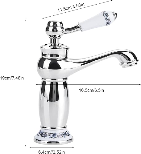 Miniatura 2 de Fdit Grifo de latón antiguo de cerámica, grifo de lavabo de baño, grifo de lavabo vintage de cuello largo para cocina fría/caliente (cromado)