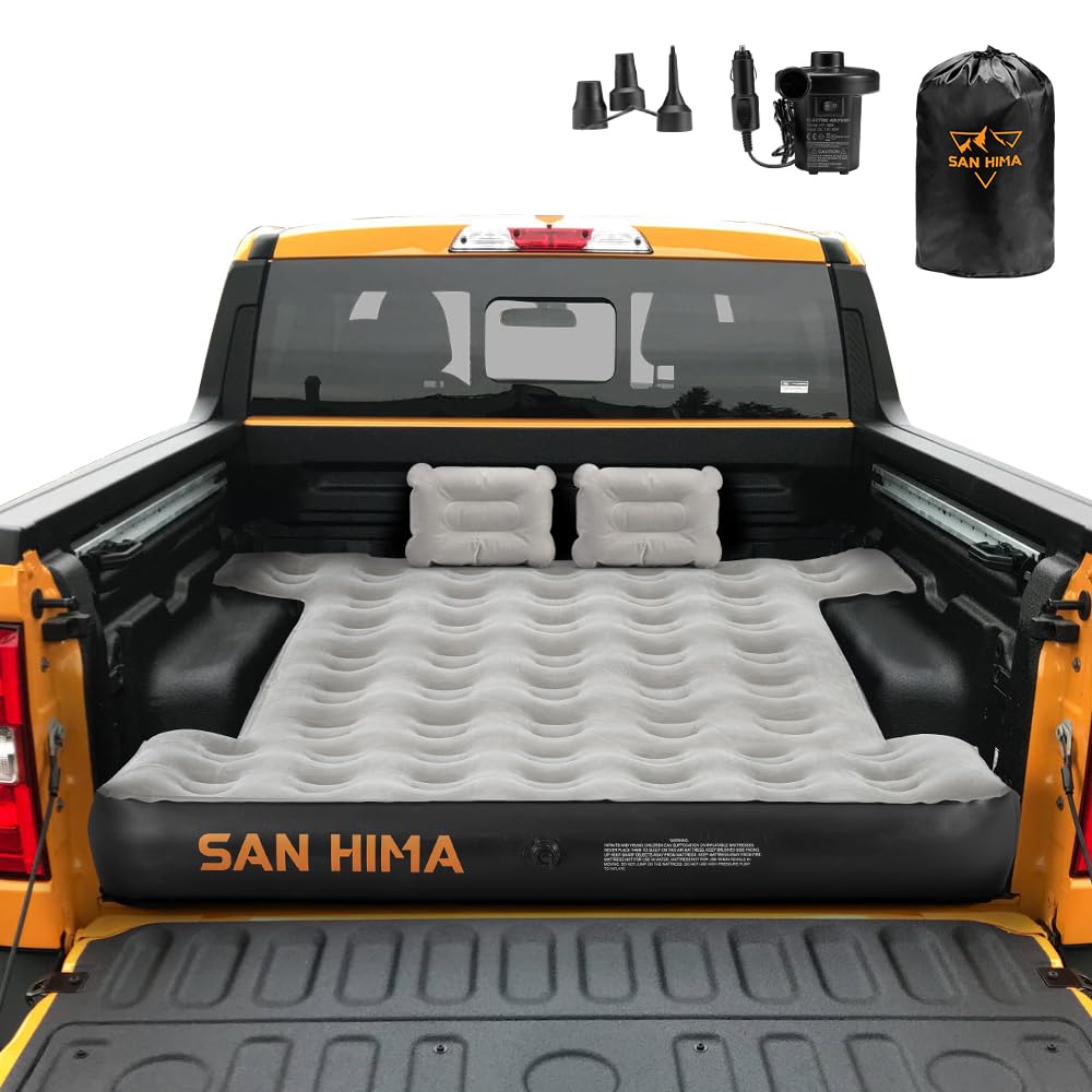 Truck Bed Air Mattress for 5.5-5.8ft Full Size Short Truck Beds, Inflatable Pickup Mattress with Pump & Carry Bag for Outdoor Camping, Camel & Black