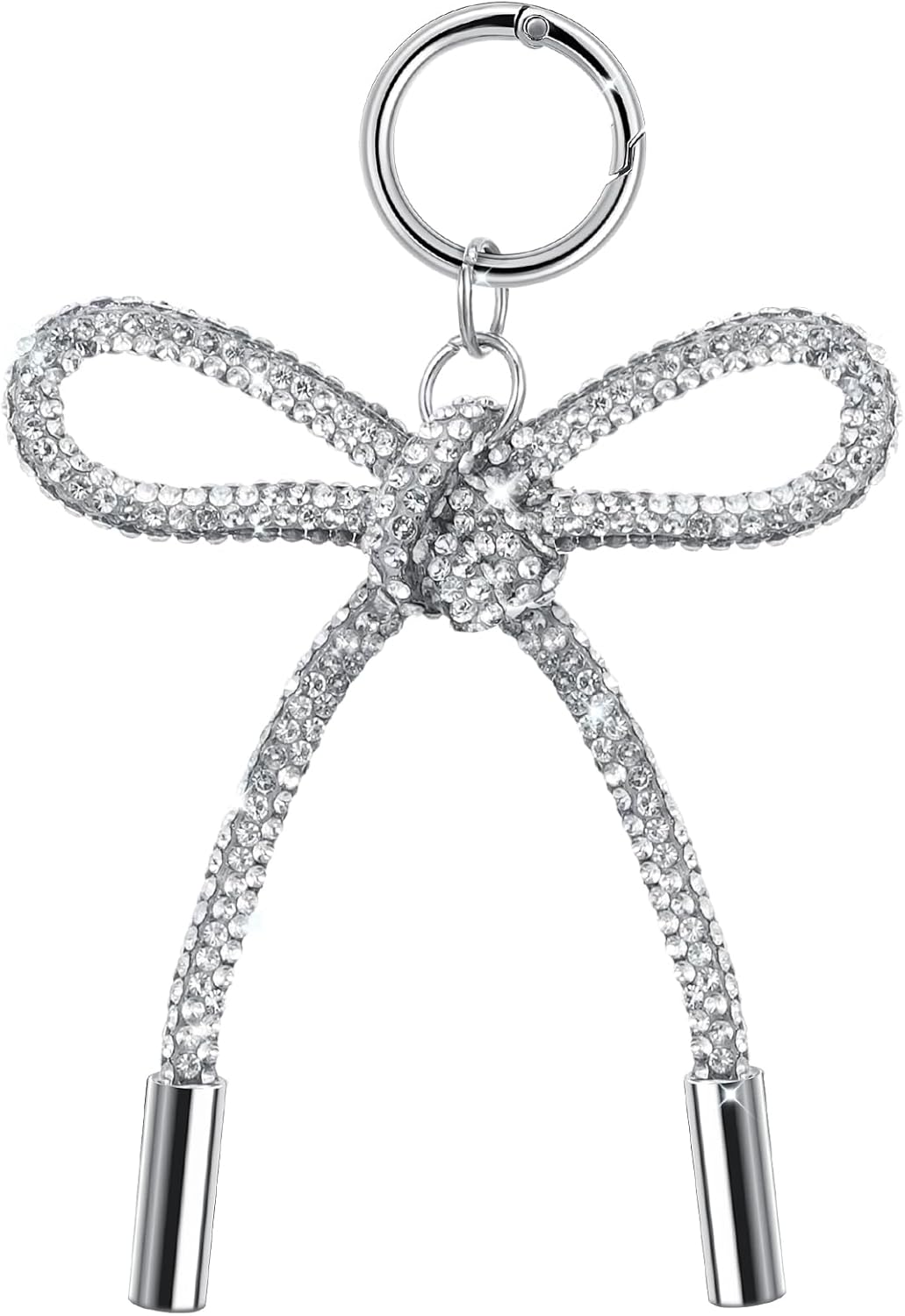 Silver Bow Rhinestone Keychain Accessories - Cute Ribbon Bowknot Pendant & Bag/Backpack Charms Key Ring