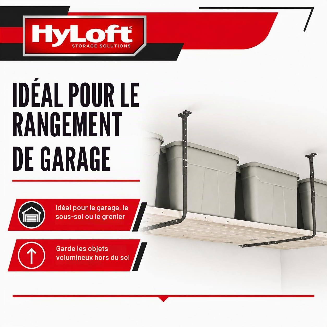 HyLoft 80844-10 34 in. x 26 in. Adjustable Garage Ceiling Mount Storage Rack Kit - Hammertone