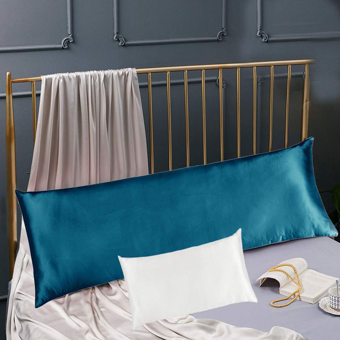 Cozysilk 100% Silk Body Pillowcase for Hair & Skin with Hidden Zipper, 20 Momme Silk Body Pillow Pillowcase, Pure Mulberry Silk Maternity Pillow Cover for Women Pregnancy (20 x 54, Peacock Blue)