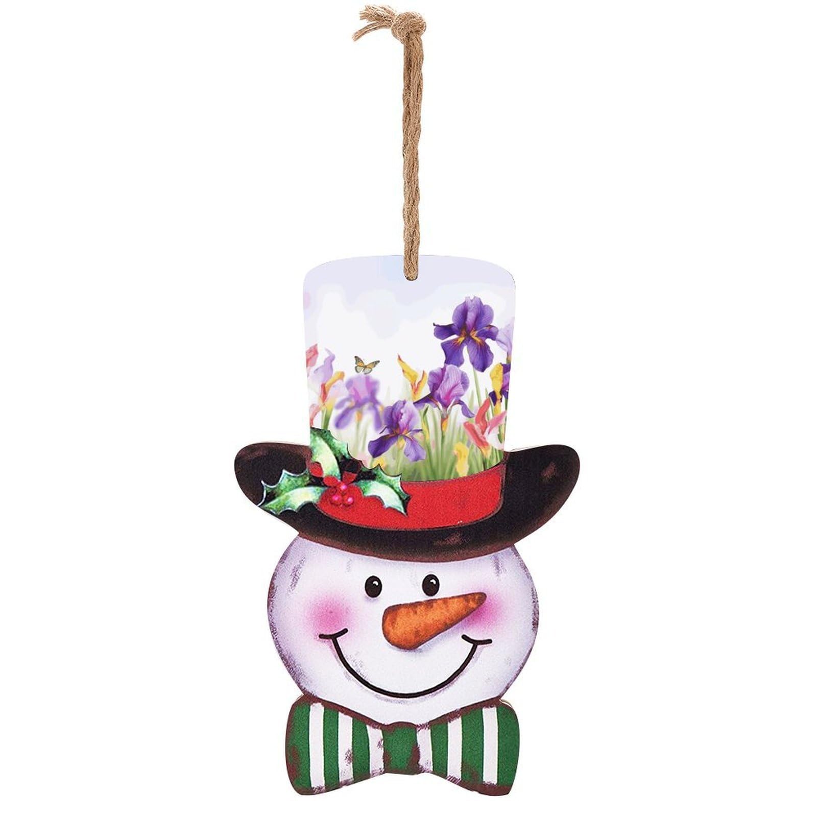 Iris Flower Butterfly Snowman Decor Christmas Snowmans Hanging Decors Wooden Exquisite Holiday Decoration Sign for Home Window Wall Farmhouse Indoor Outdoo